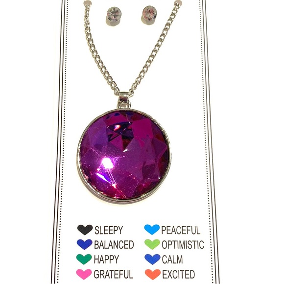 Mood Necklace Earrings Set Silver Tone Round - Picture 5 of 6